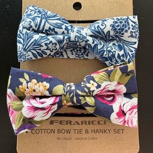 Floral Cotton Bow Tie Blue & White and Floral